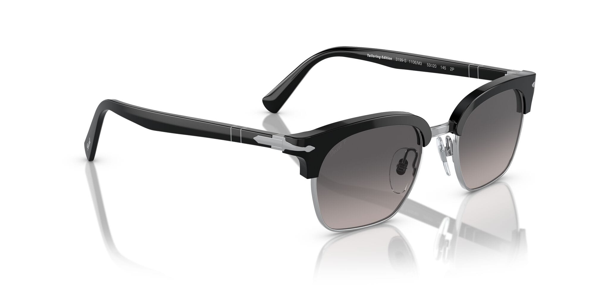 PO3199S 1106m3 size 53 black silver polarised grey gradient lens
