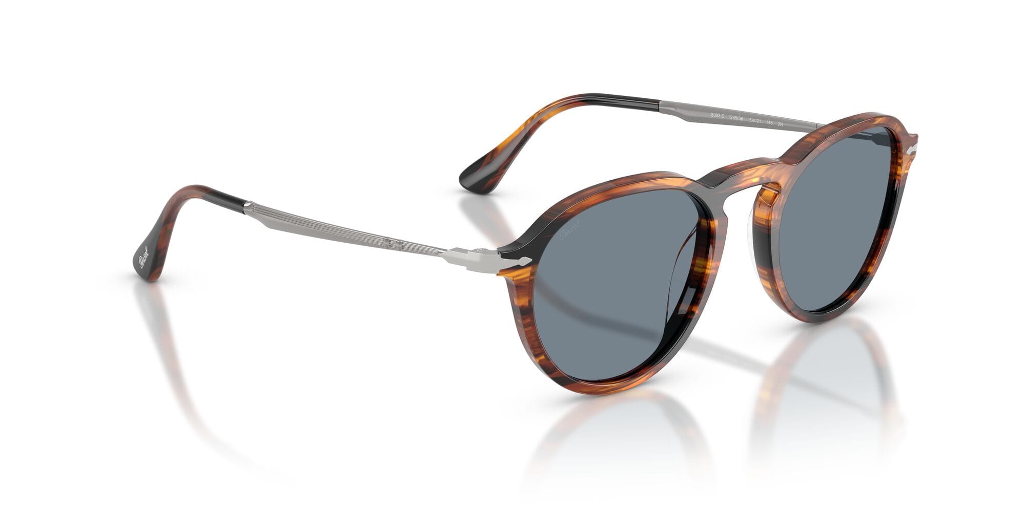 PO3383S 123556 size 51 striped black and brown/light blue lens
