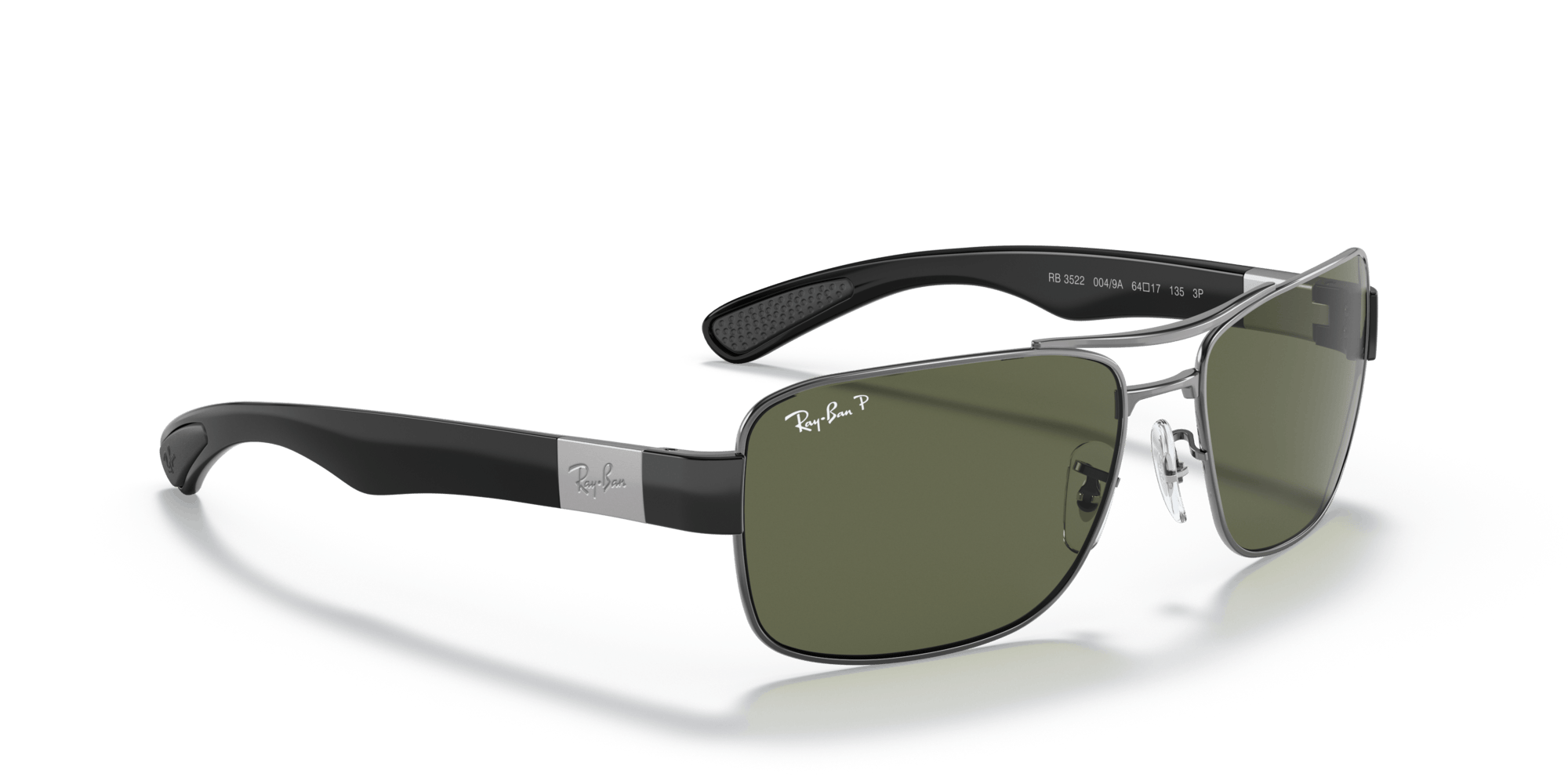 RB3522 004/9A size 61 gunmetal black/green polarised lens