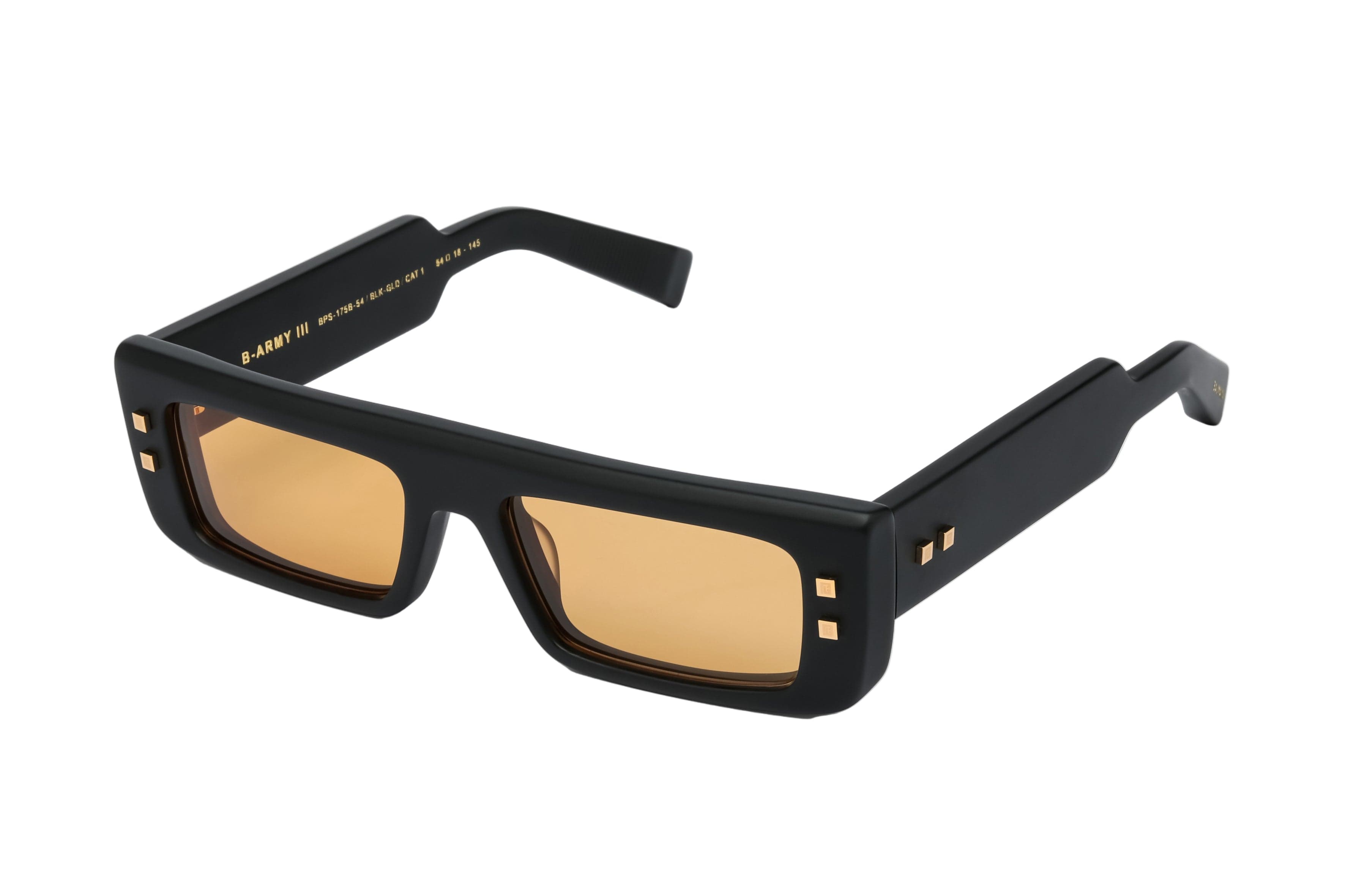 Balmain B Army III BPS-175B-54 matte black 18K gold/orange  lens